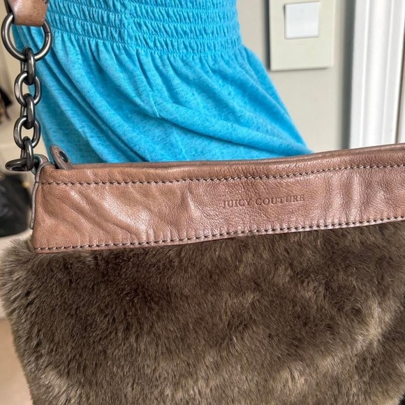 y2k 2000s juicy couture brown leather faux fur tassel charm shoulder bag main image 7
